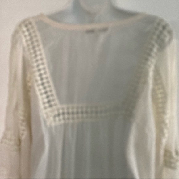 Daniel Rainn Boho Sheer Crinkle Lace Women Plus Size Top Off White 1X - Picture 5 of 5